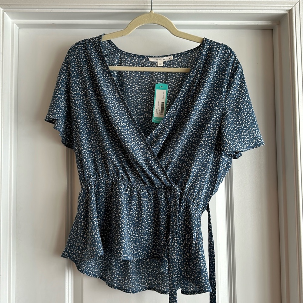 NWT blue wrap blouse